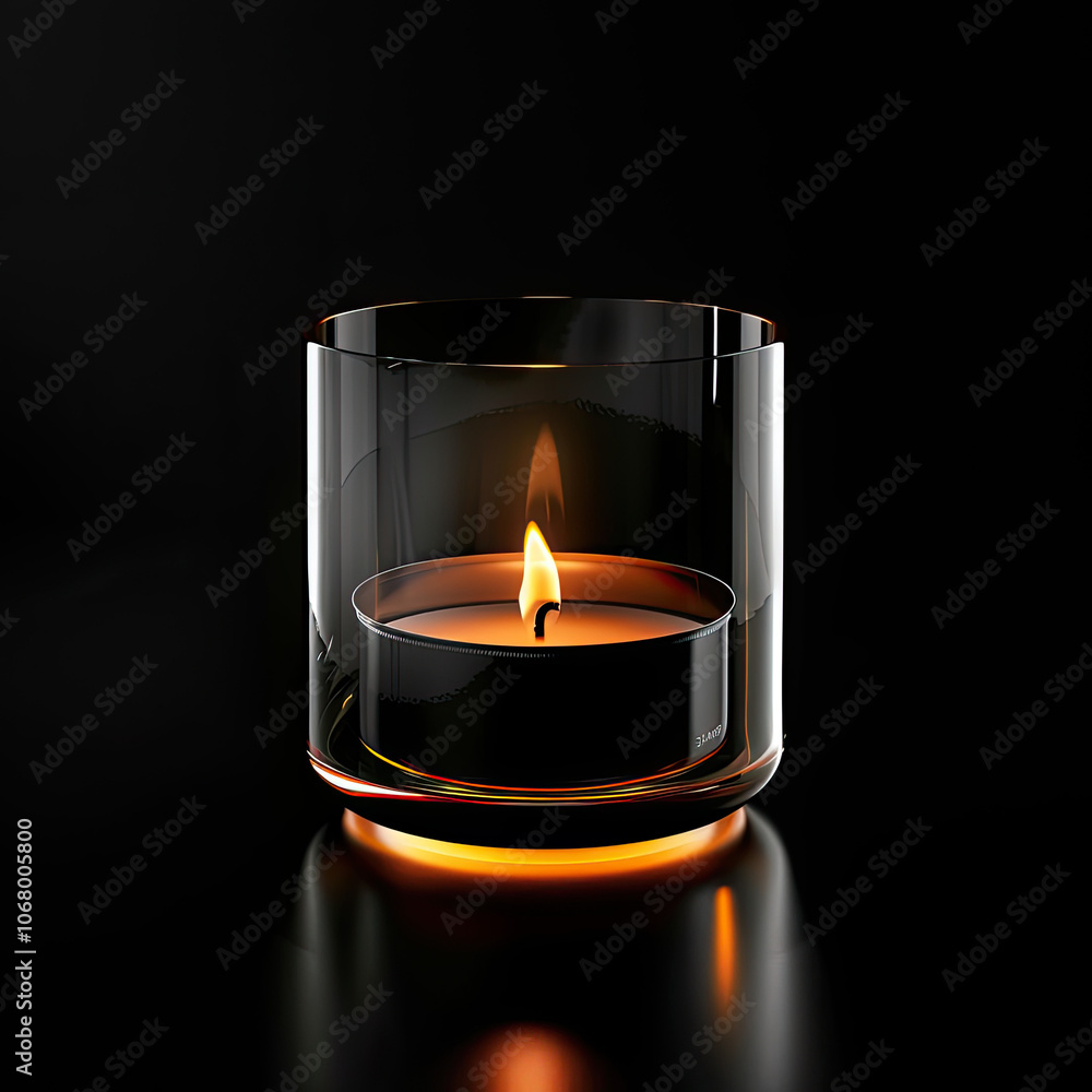 Minimalist Candle in Glass Jar on Black Background Minimalist Candle in Glass Jar on Black Background