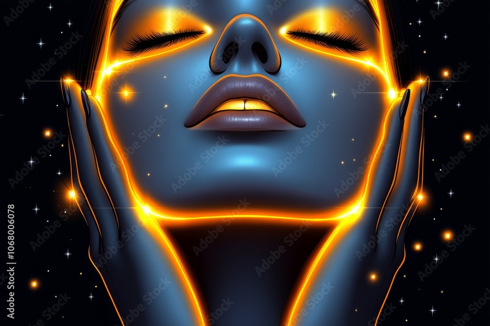 Simple line art of a face with tiny stars around, representing the refreshed look of a glow-up Simple line art of a face with tiny stars around, representing the refreshed look of a glow-up