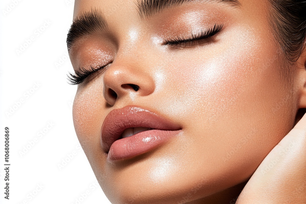 Fototapeta premium Watercolor of a face with soft glowing skin, showing the results of a complete glow-up skincare routine