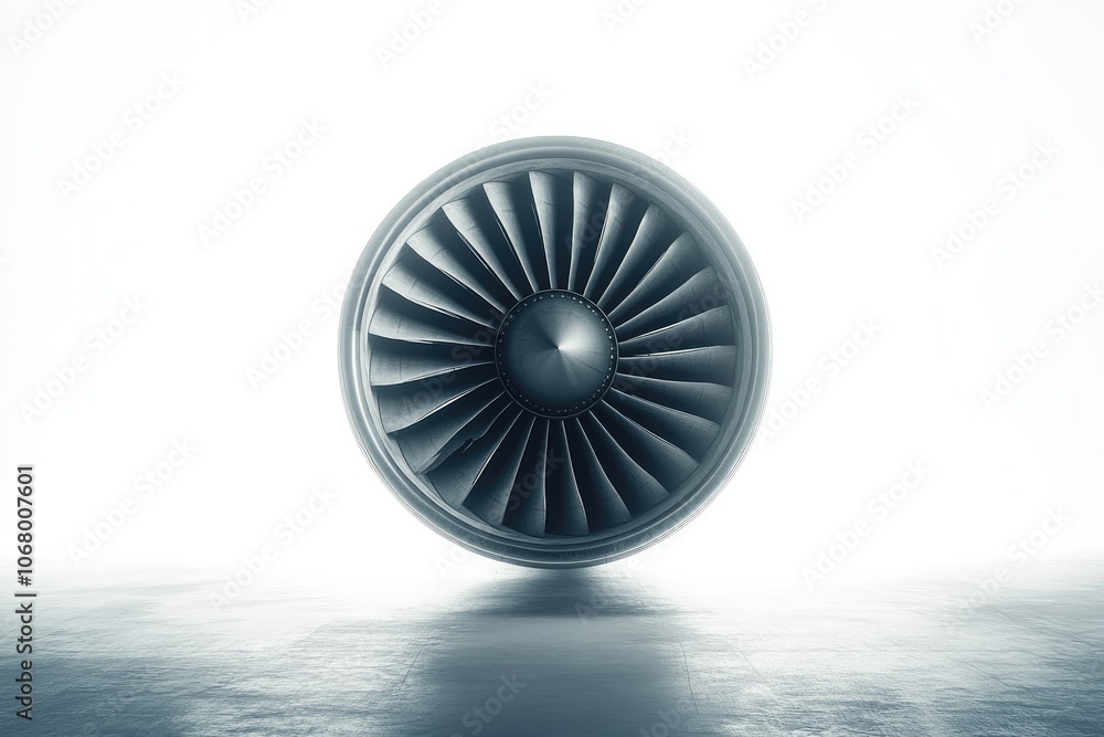 Silhouette of a jet engine on a minimal white background, creating a clean, professional look with copyspace Silhouette of a jet engine on a minimal white background, creating a clean, professional look with copyspace