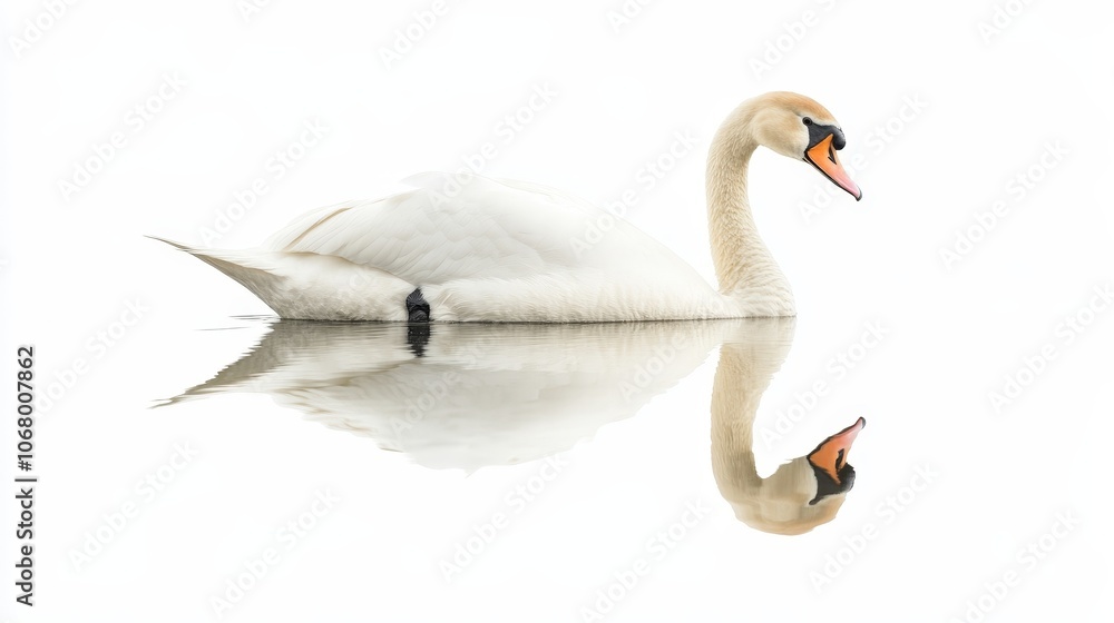A regal swan gliding gracefully across a pond, isolated on a white background A regal swan gliding gracefully across a pond, isolated on a white background