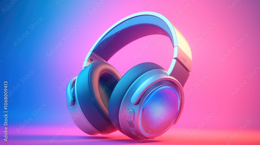 Modern Headphones in Neon Lights Modern Headphones in Neon Lights