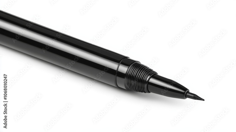 A sleek black eyeliner pen with a fine tip, isolated on a white background A sleek black eyeliner pen with a fine tip, isolated on a white background