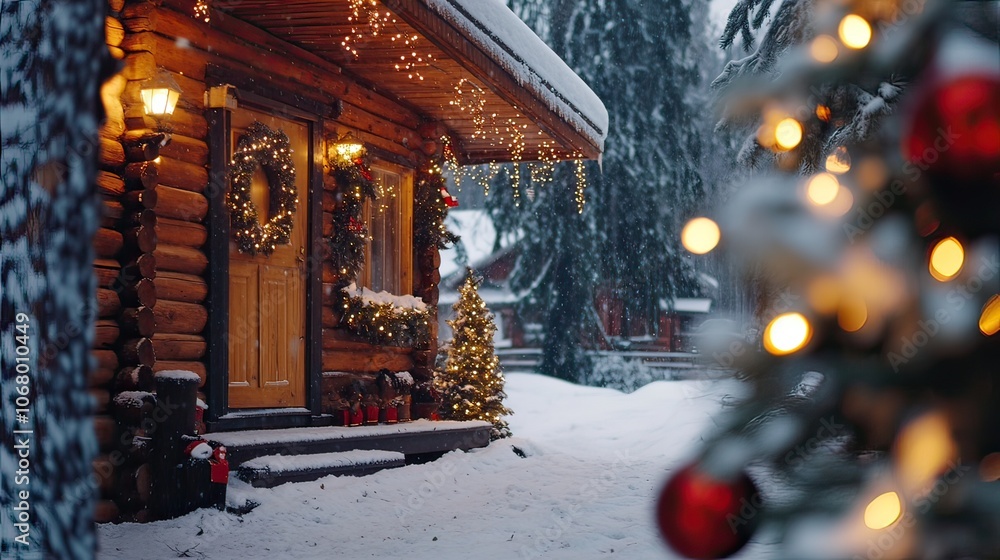 Fototapeta premium house in village with chirstmas decoration