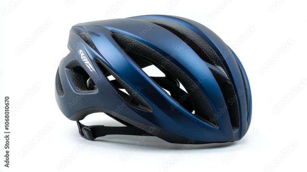A sleek road racing bicycle helmet with aerodynamic vents, isolated on a white background A sleek road racing bicycle helmet with aerodynamic vents, isolated on a white background