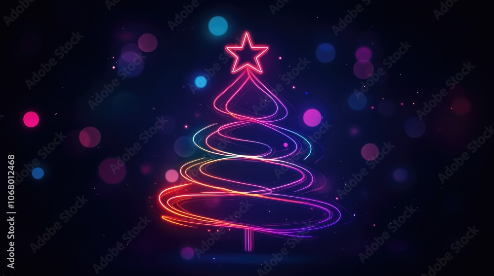 Colorful Neon Christmas Tree Illustration Colorful Neon Christmas Tree Illustration