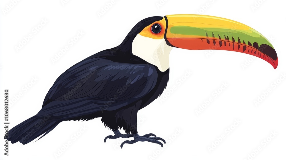 Naklejka premium A toucan perched with its large colorful beak, isolated on a white background
