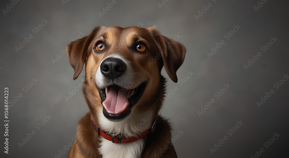 Excited and Happy Dog with Tongue Out and Wide Eyes, Isolated on Plain Background for Fun and Energetic Look Excited and Happy Dog with Tongue Out and Wide Eyes, Isolated on Plain Background for Fun and Energetic Look