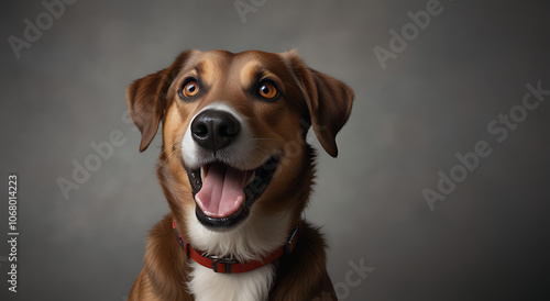 Excited and Happy Dog with Tongue Out and Wide Eyes, Isolated on Plain Background for Fun and Energetic Look