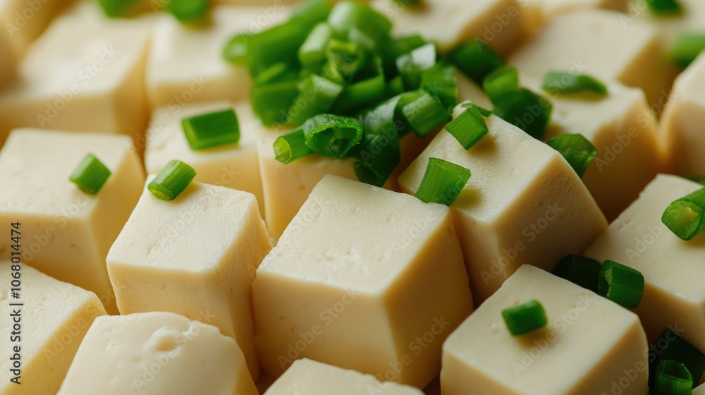 Fresh Tofu Cubes with Chopped Green Onions Fresh Tofu Cubes with Chopped Green Onions