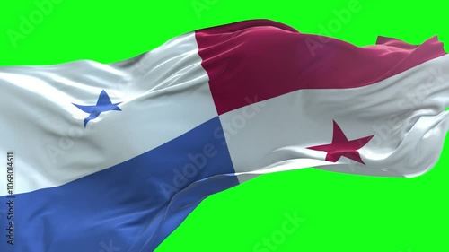 Panama flag - 3D realistic waving flag on green screen background for chroma key