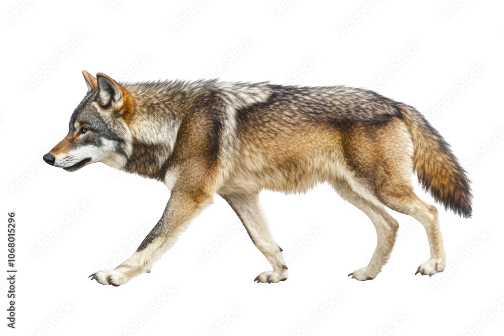 Fototapeta premium A Wolf Walks Through the Woods, a Transparent Object Shows its Form