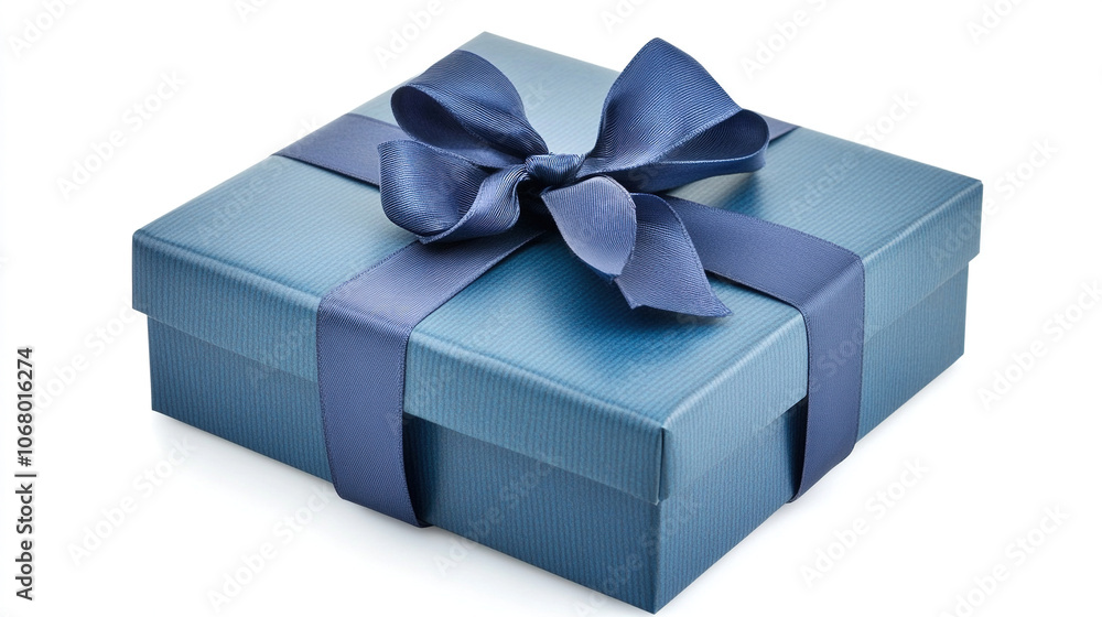 Elegant Blue Gift Box with Bow on White background Elegant Blue Gift Box with Bow on White background
