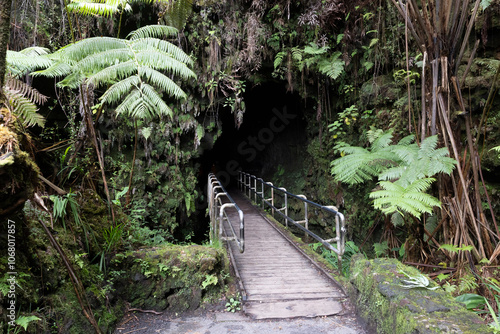 Obraz na płótnie A lava tube in Hawaiʻi Volcanoes National Park on the island of Hawaii. w salonie