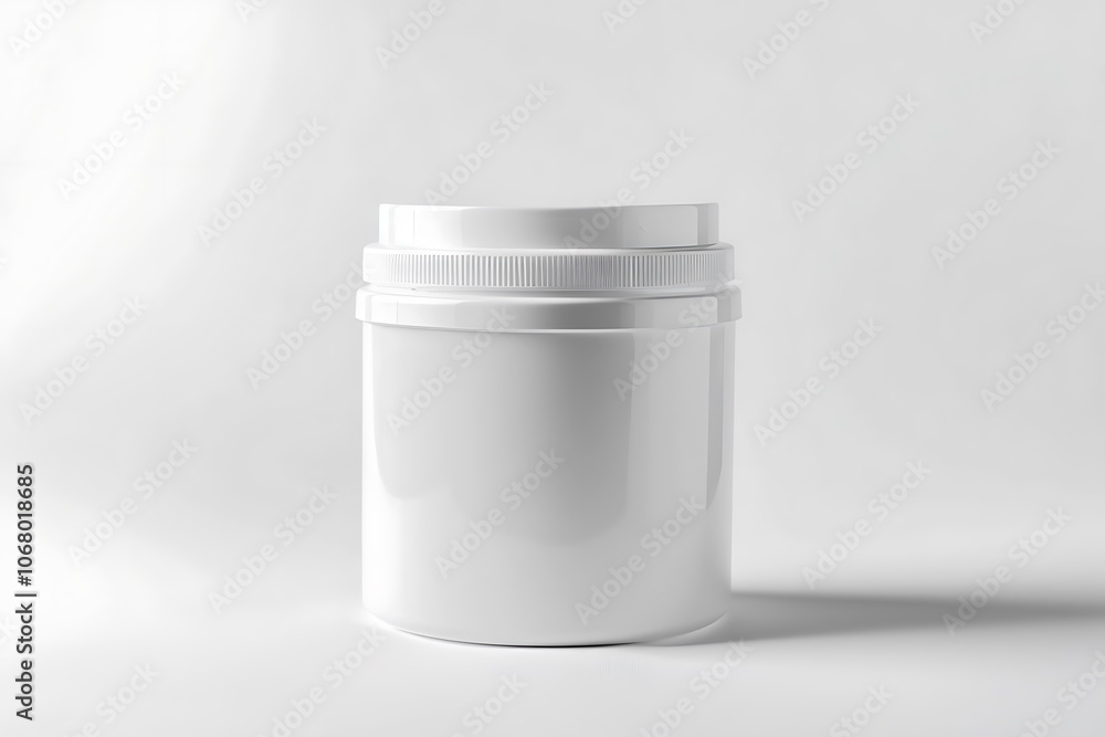 White plastic jar for food supplements isolated on white background White plastic jar for food supplements isolated on white background