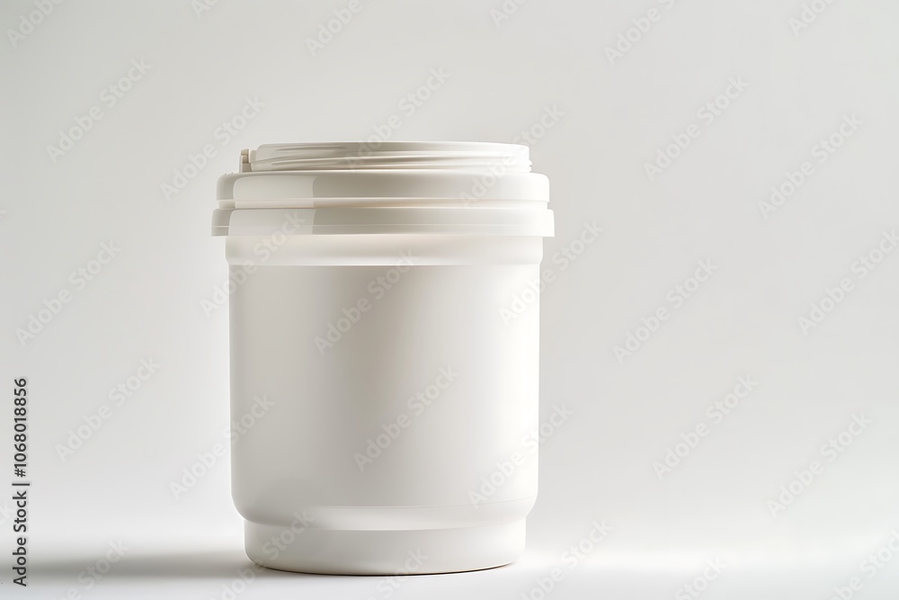 White plastic jar for food supplements isolated on white background White plastic jar for food supplements isolated on white background