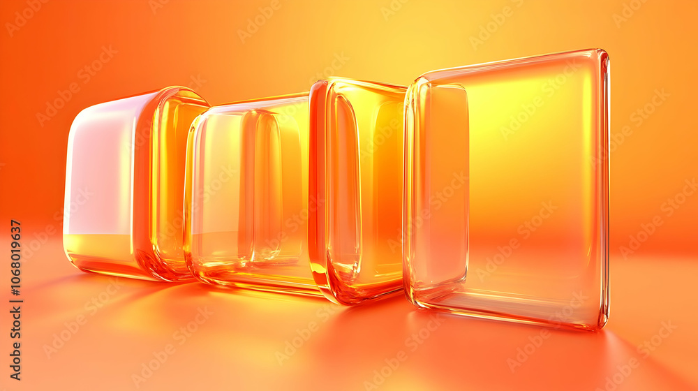 Abstract 3D Glass Cubes on Orange Background Abstract 3D Glass Cubes on Orange Background