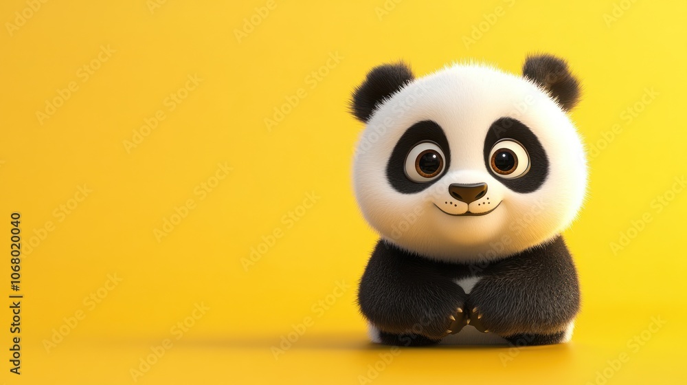 Cute Panda Bear on Yellow Background Cute Panda Bear on Yellow Background