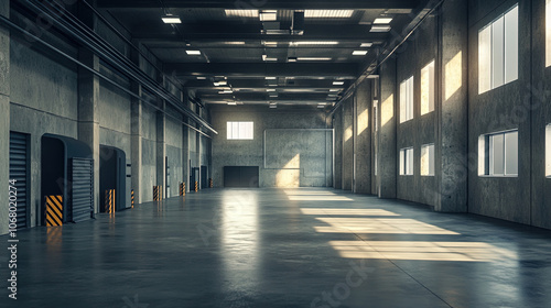 warehouse hallway in factory. warehouse in factory. large hallway in factory