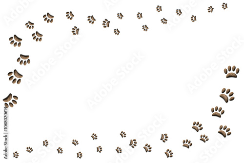 徐々に大きくなる木製の肉球の足跡が上下にあるフレーム