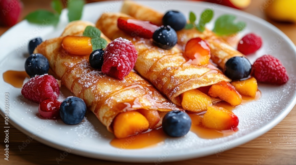 Delicious Crepes with Fresh Fruit and Syrup Delicious Crepes with Fresh Fruit and Syrup