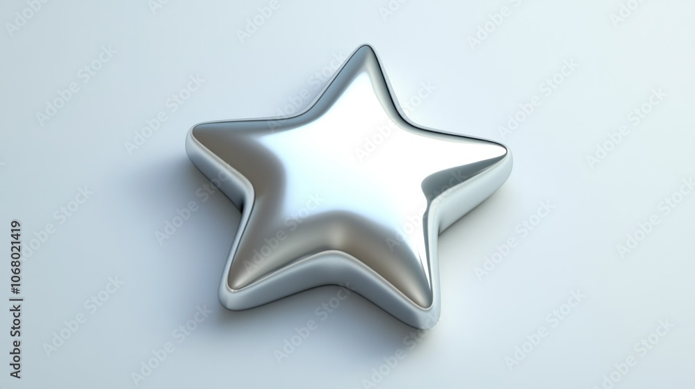 3D render of a silver star icon, featuring a smooth metallic finish on a white background, top view. 3D render of a silver star icon, featuring a smooth metallic finish on a white background, top view.