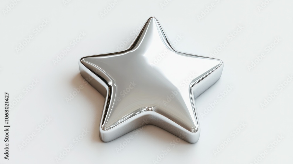 3D render of a silver star icon, featuring a smooth metallic finish on a white background, top view. 3D render of a silver star icon, featuring a smooth metallic finish on a white background, top view.