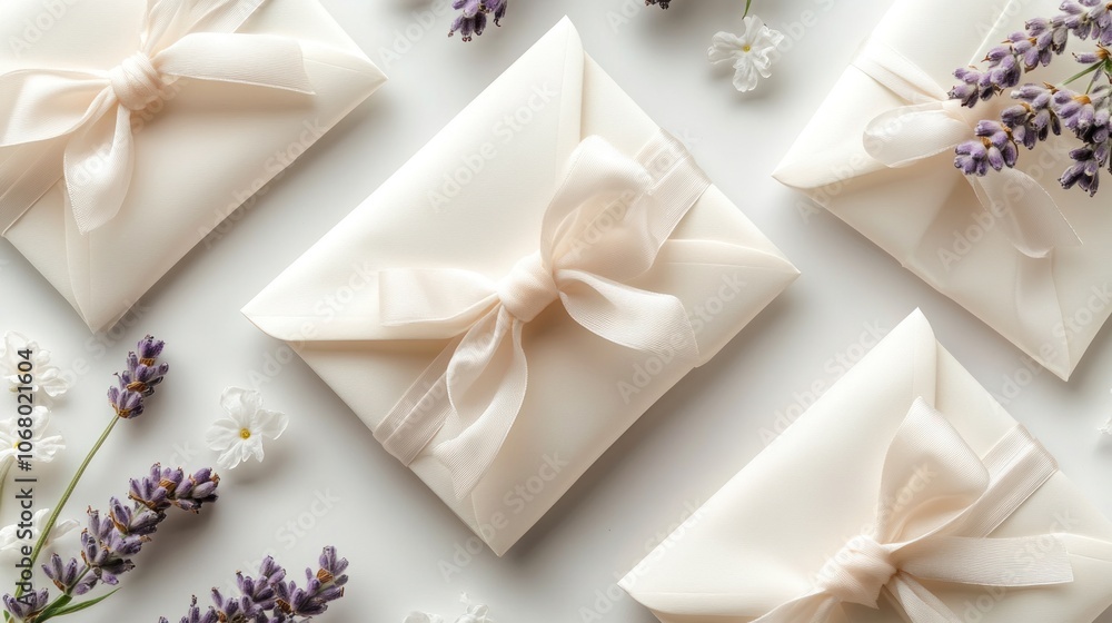 Elegant White Envelopes with Lavender and White Flowers Elegant White Envelopes with Lavender and White Flowers