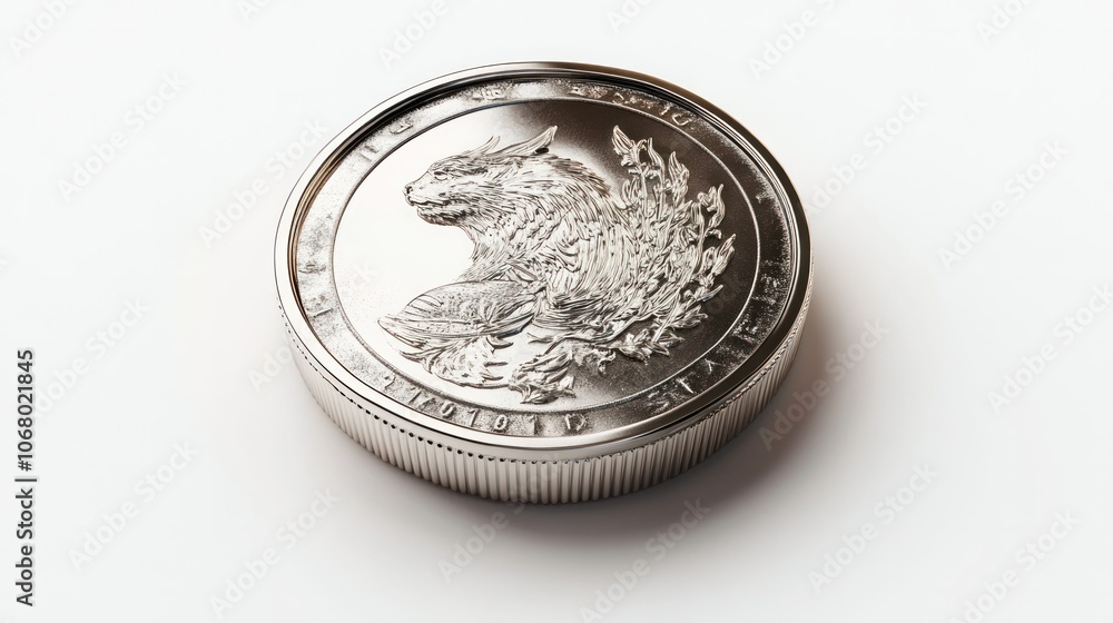 3D silver coin illustration, viewed from above and isolated on a white backdrop, featuring a high-gloss finish. 3D silver coin illustration, viewed from above and isolated on a white backdrop, featuring a high-gloss finish.