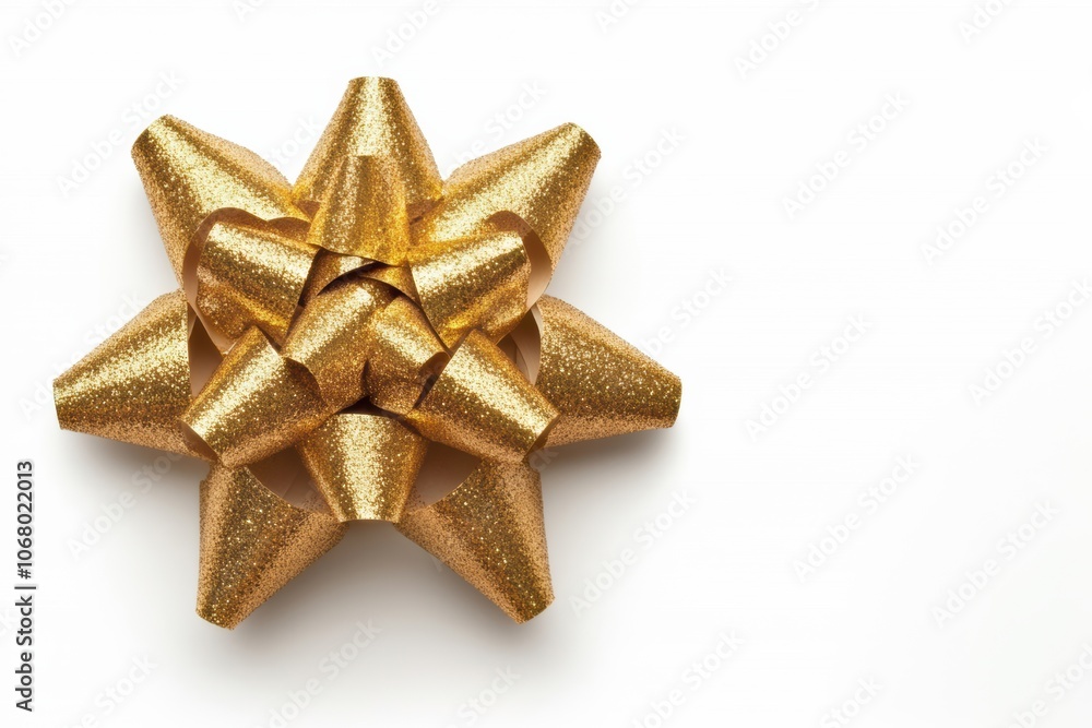 A gold bow is on a white background A gold bow is on a white background