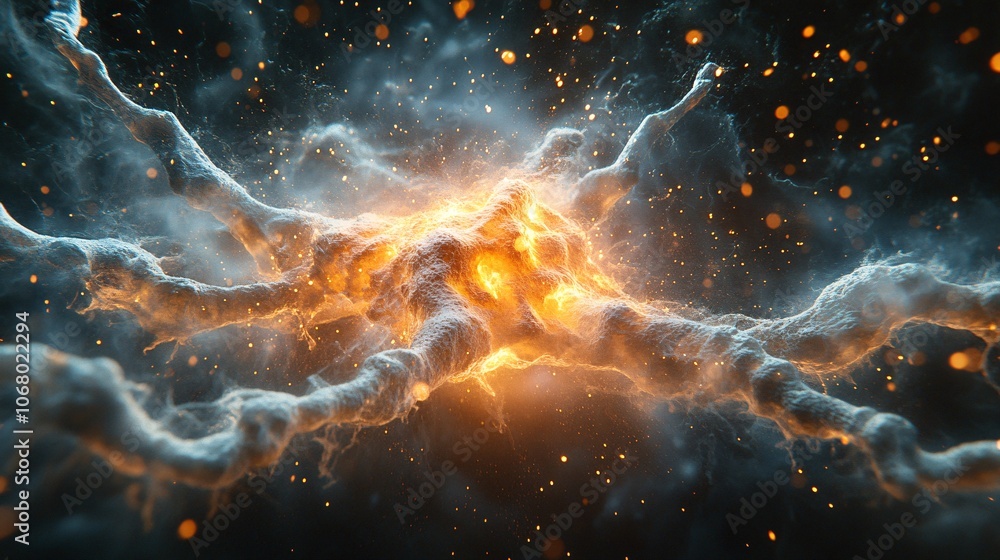 Vibrant Plasma Explosion with Orange and White Particles Vibrant Plasma Explosion with Orange and White Particles