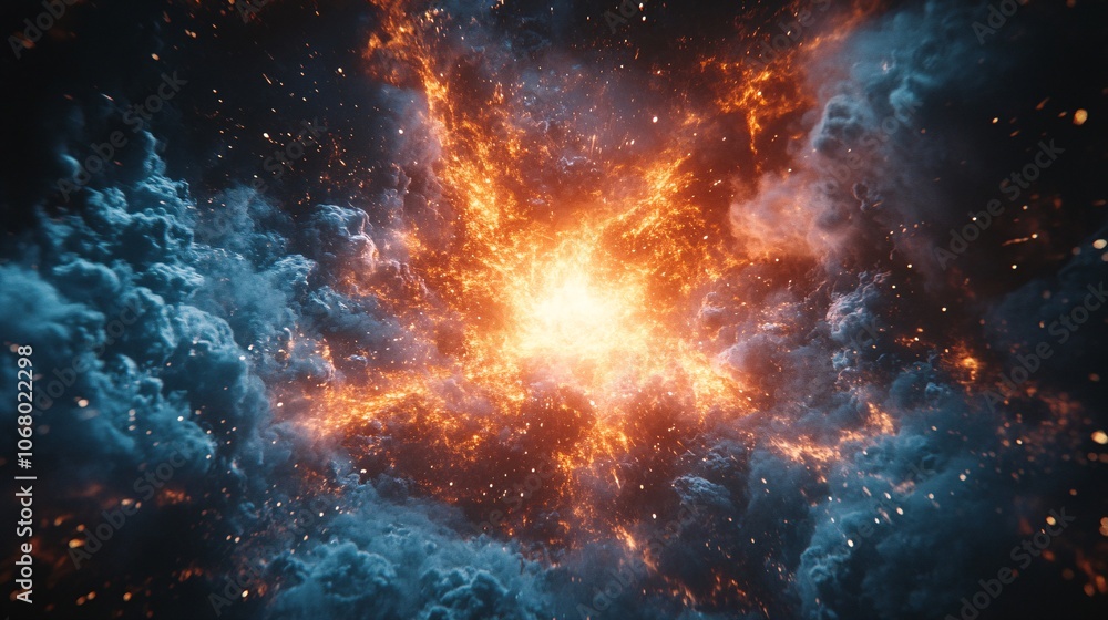 Naklejka premium Abstract Plasma Explosion with Orange and White Sparks