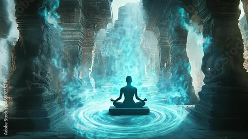 Mystical Meditation in Ancient Temple Seamless Loop Background
