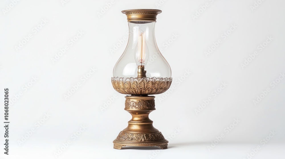 Antique Brass Lamp with Glass Shade Antique Brass Lamp with Glass Shade