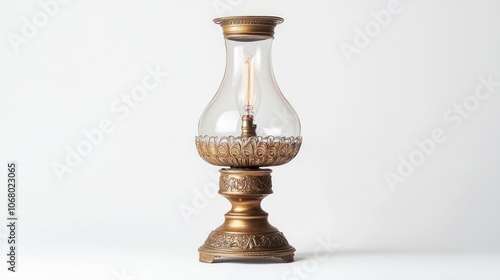 Antique Brass Lamp with Glass Shade