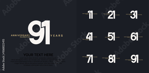 Anniversary logo set vector design, white and gold color for celebration event