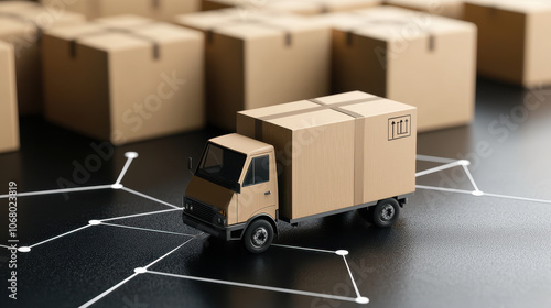 delivery truck transporting cardboard boxes in logistics network