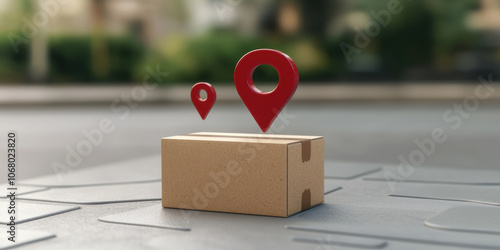 Delivery box with location markers symbolizing logistics and tracking