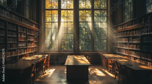 Quiet library scene, Camera slow motion with different angles