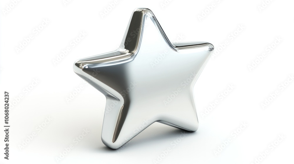 Detailed 3D silver star icon, featuring a polished chrome finish, isolated on a clean white background. Detailed 3D silver star icon, featuring a polished chrome finish, isolated on a clean white background.