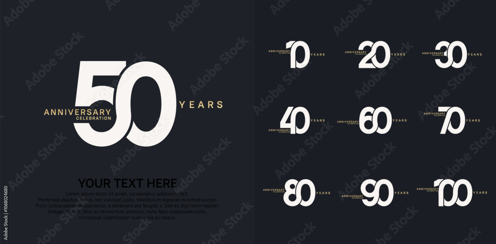 Anniversary logo set vector design, white and gold color for celebration event Anniversary logo set vector design, white and gold color for celebration event