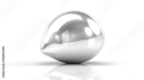 High-detail 3D silver pearl icon with a reflective finish, isolated on white, perfect for modern designs.