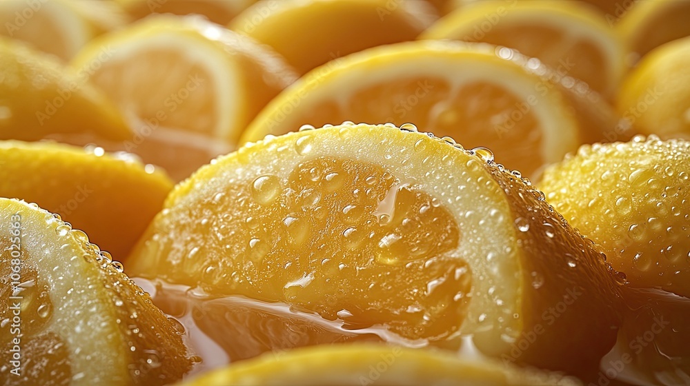 Bright yellow lemons with water droplets arranged in a vibrant summer citrus texture for a fresh food design. Bright yellow lemons with water droplets arranged in a vibrant summer citrus texture for a fresh food design.