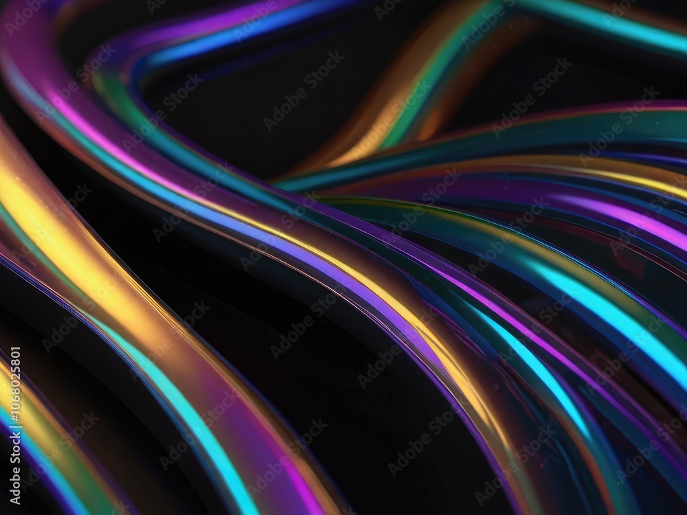Abstract glass shape, 3d render,Abstract silky and shiny waves on a dark background, horizontal composition,holographic ripples, great design for any purposes. Iridescent background. Abstract glass shape, 3d render,Abstract silky and shiny waves on a dark background, horizontal composition,holographic ripples, great design for any purposes. Iridescent background.