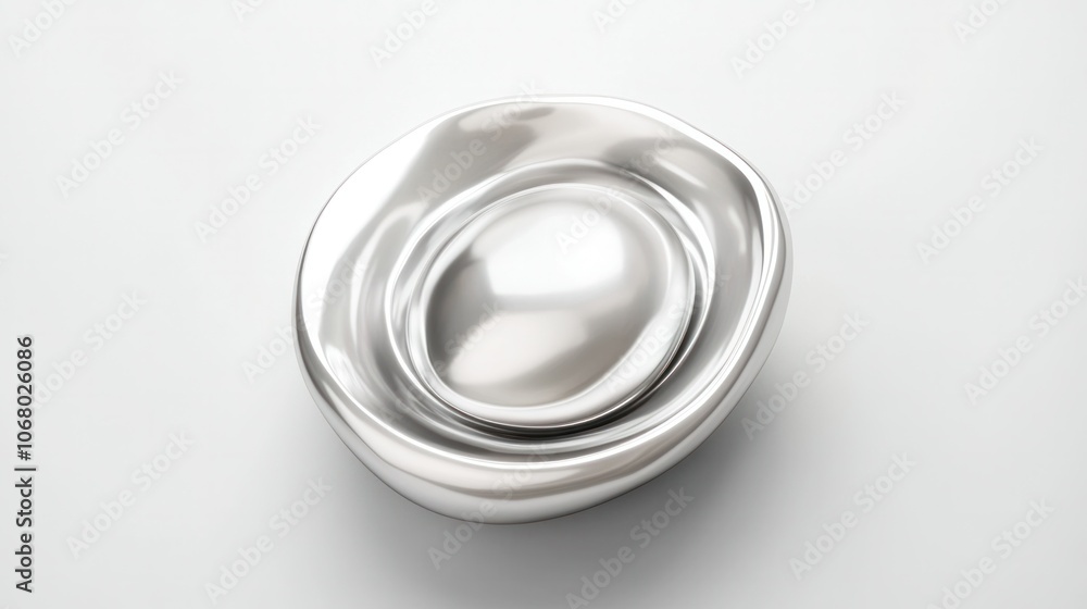 High-gloss silver pearl icon, rendered in 3D with a top view perspective on a white background. High-gloss silver pearl icon, rendered in 3D with a top view perspective on a white background.