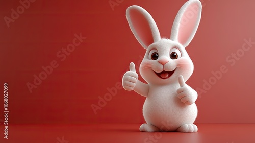 Cartoon Easter bunny character giving a thumbs up, perfect for funny greeting cards or banners with a realistic 3D style.