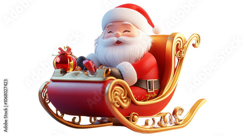 A cartoon image of Santa Claus riding a sleigh