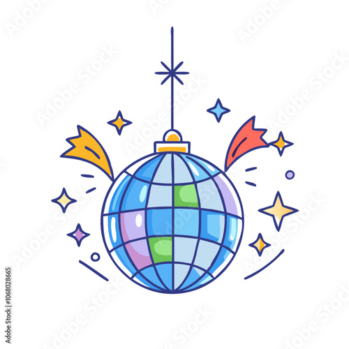 new years eve ball drop vector art,  flat illustration new years eve ball drop icon
