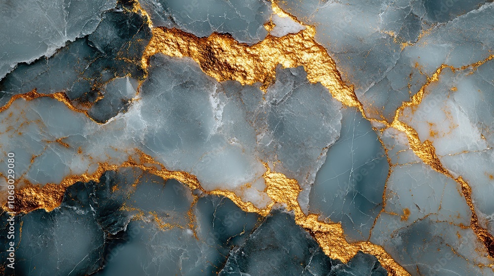 Fototapeta premium Closeup of grey marble with gold veins, offering a sophisticated background texture for a ceramic tile design.