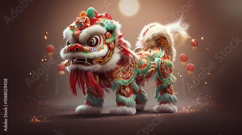 Chinese New Year. Traditional colorful Chinese lion dance. Suitable for marketing or business purposes photo